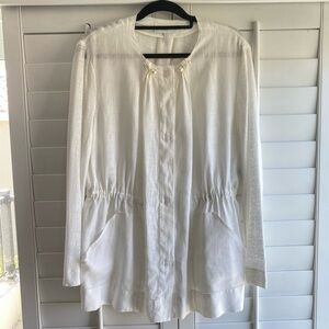 Escada White Linen Lightweight Jacket / Blouse Relaxed Fit Pearl Details